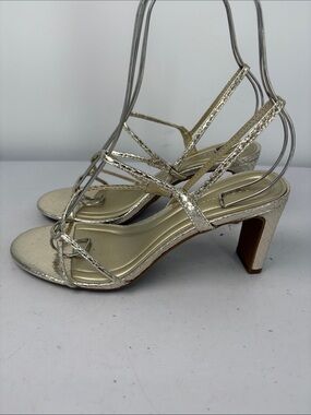 🫑 Open Edit gold Metallic Strappy Block Heel Sandals